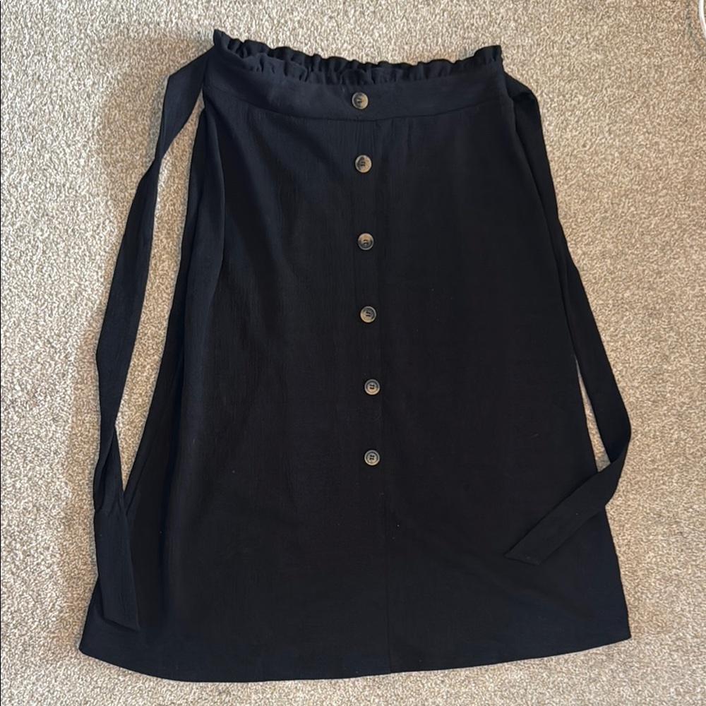 Black Midi A-Line Skirt with Tie Front for Casual Work